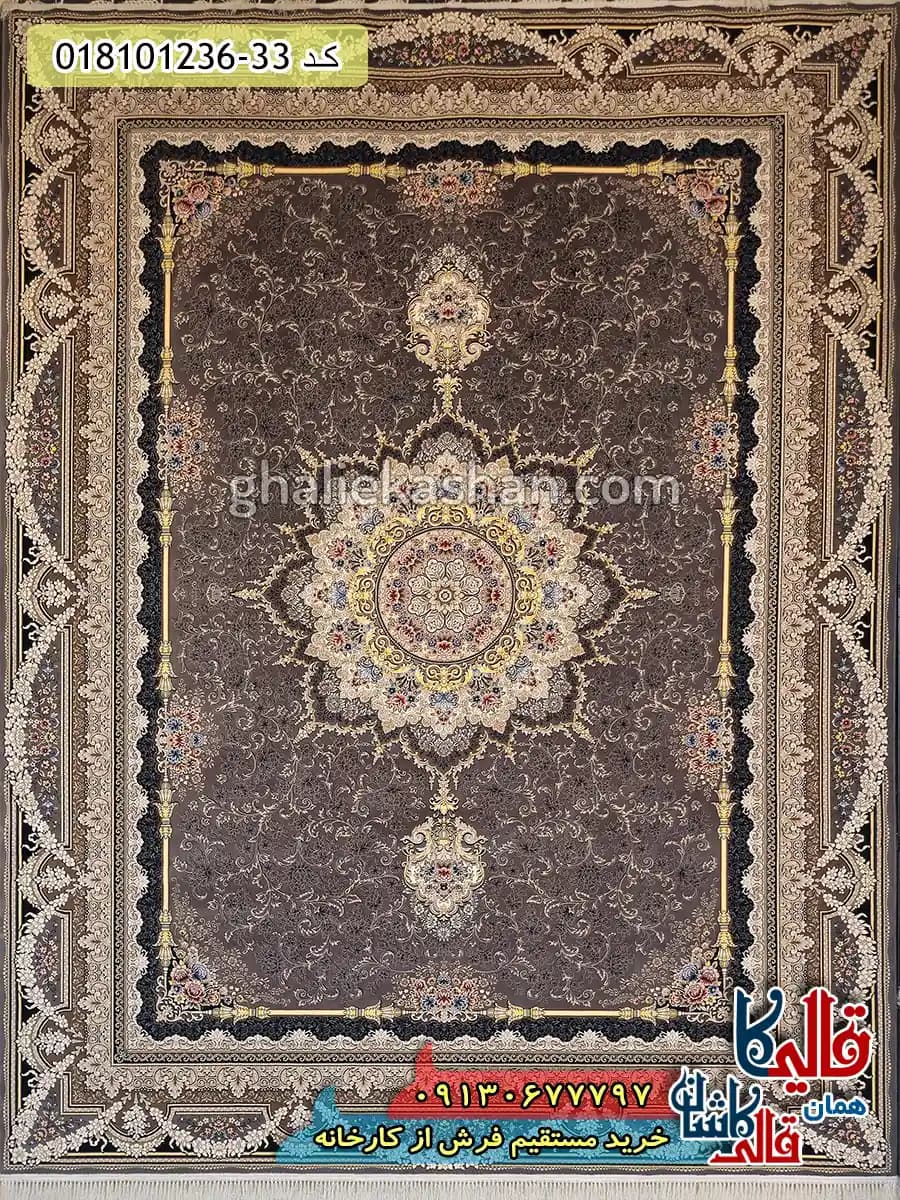 فرش 1200 شانه طرح آرشیدا زمینه طوسی متالیک کاشان — تصویر ۲