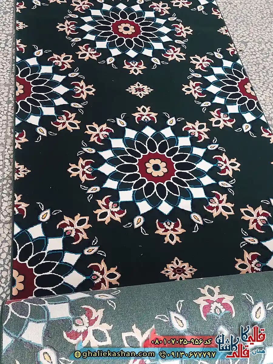 سجاده فرش نماز مسجد 700 شانه طرح گردون رنگ سبز کاشان — تصویر ۵