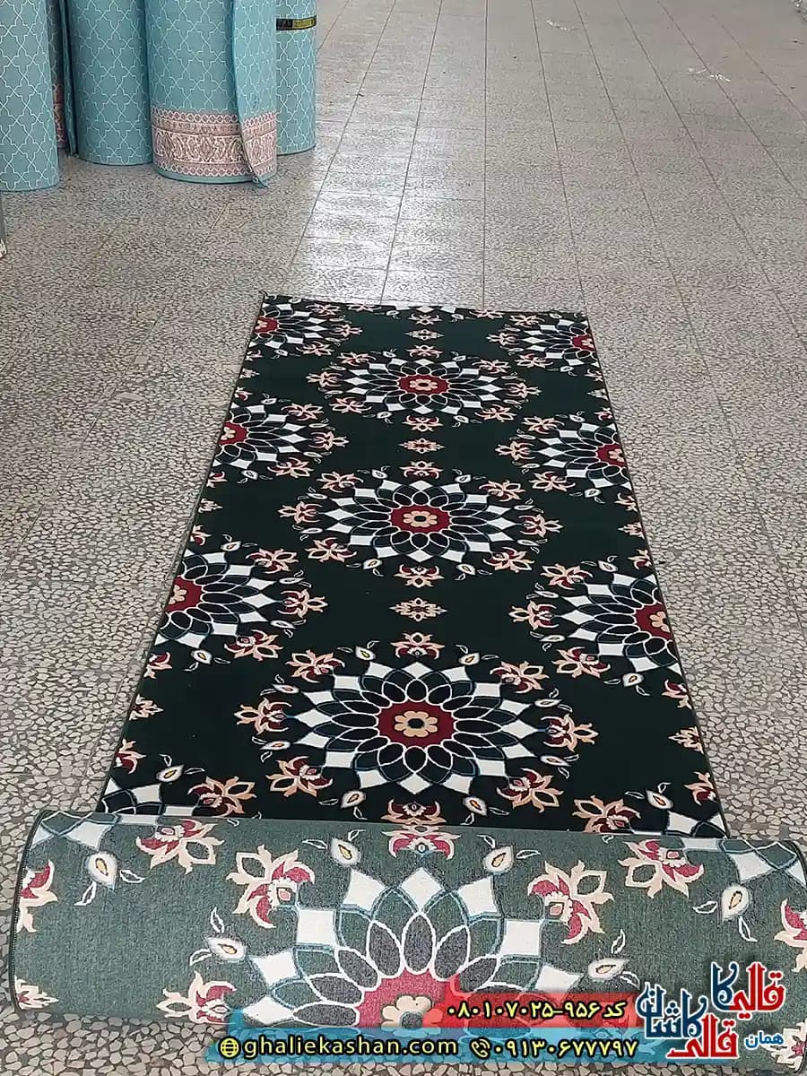 سجاده فرش نماز مسجد 700 شانه طرح گردون رنگ سبز کاشان — تصویر ۲