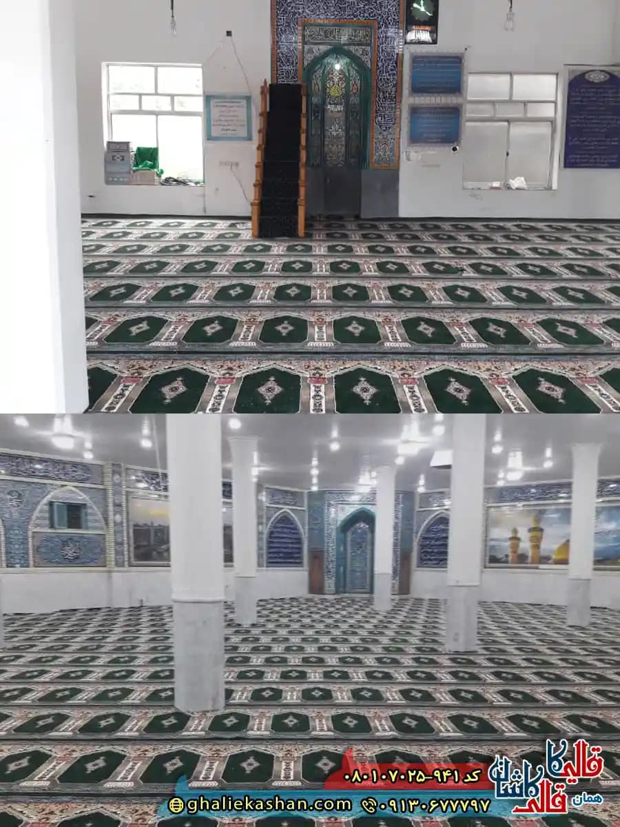 سجاده فرش نماز و مسجد 700 شانه طرح رضوان رنگ سبز کاشان — تصویر ۵