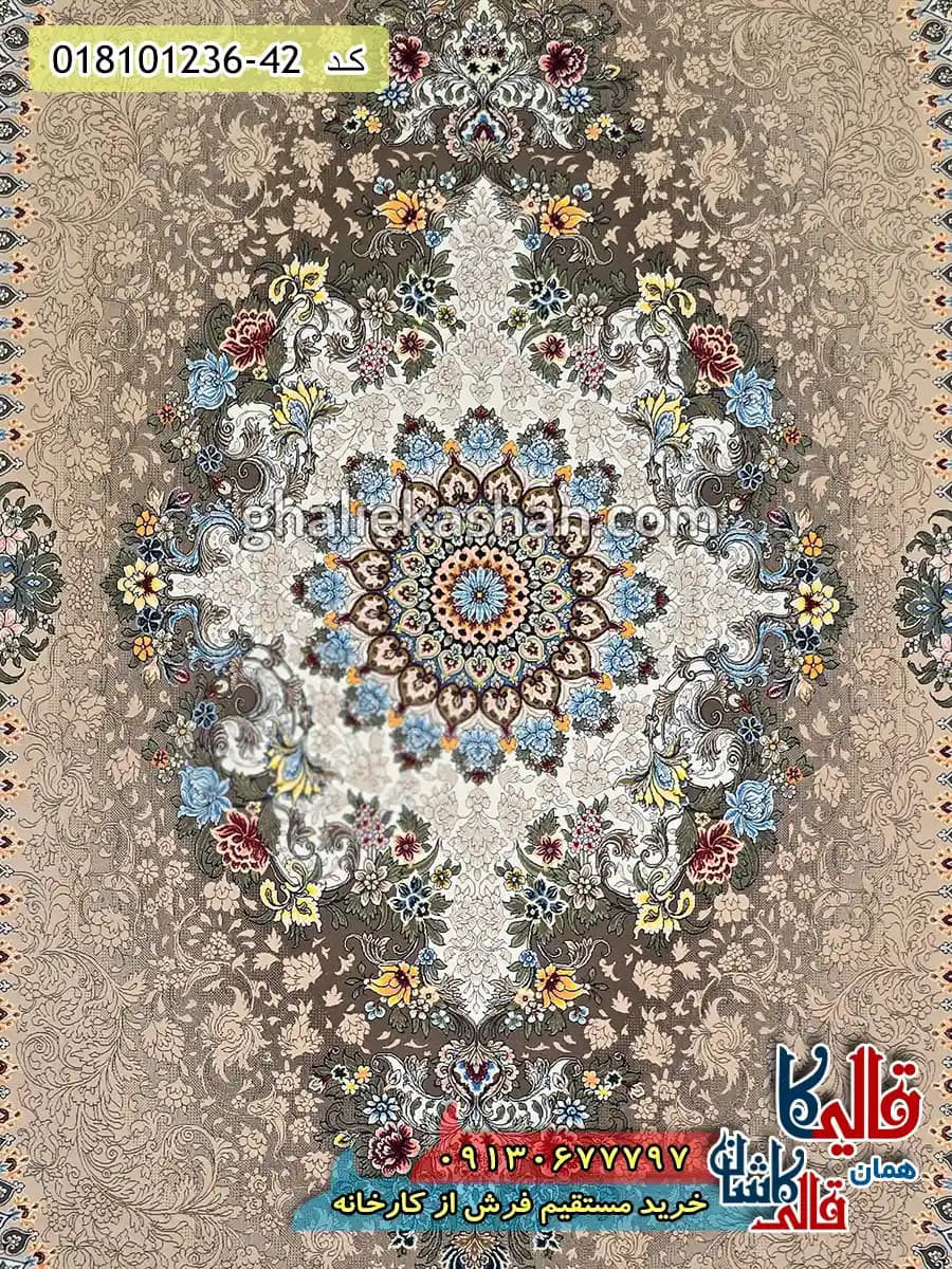 فرش 1200 شانه طرح چکامه زمینه بادامی کاشان — تصویر ۴