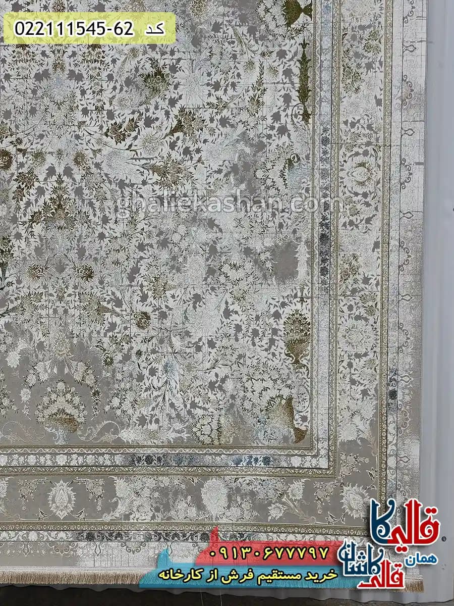فرش وینتیج 1500 شانه طرح افشان سولان کرم گل برجسته کاشان — تصویر ۳