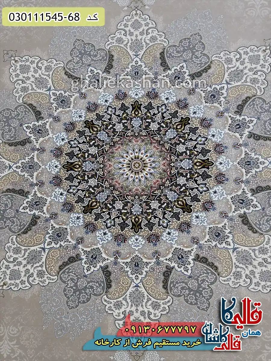 فرش 1500 شانه طرح بهدیس زمینه کرم صدفی گل برجسته کاشان — تصویر ۴