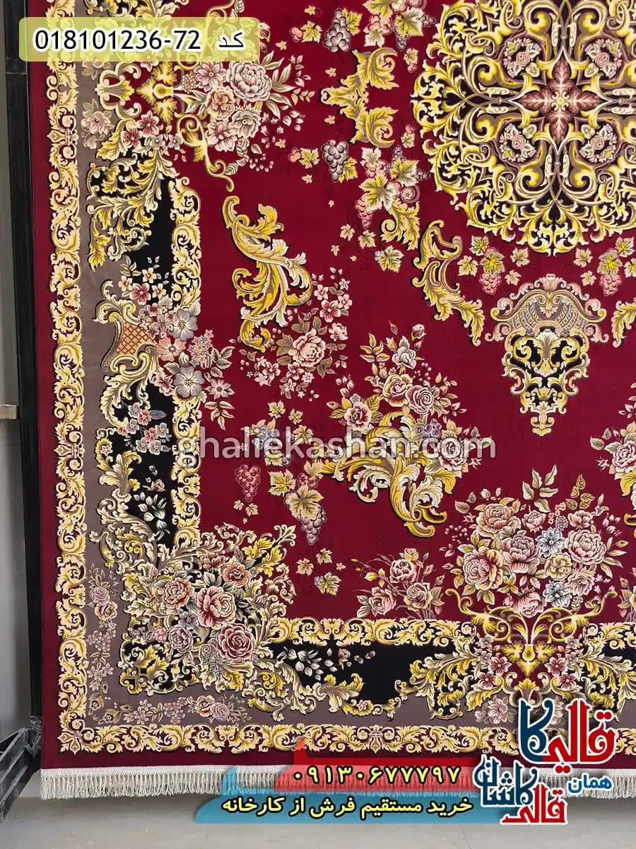 فرش طلاکوب 1200 شانه طرح آناهیتا زمینه قرمز روناسی کاشان — تصویر ۳
