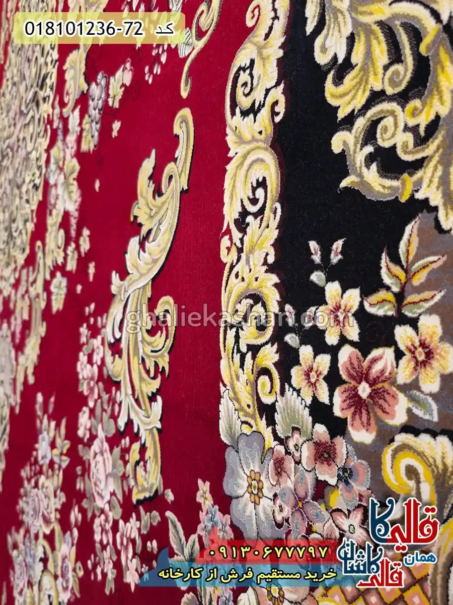 فرش طلاکوب 1200 شانه طرح آناهیتا زمینه قرمز روناسی کاشان — تصویر ۵
