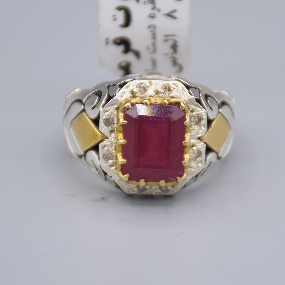 انگشتر یاقوت قرمز با 8 الماس مردانه «کد 4233» — تصویر ۳