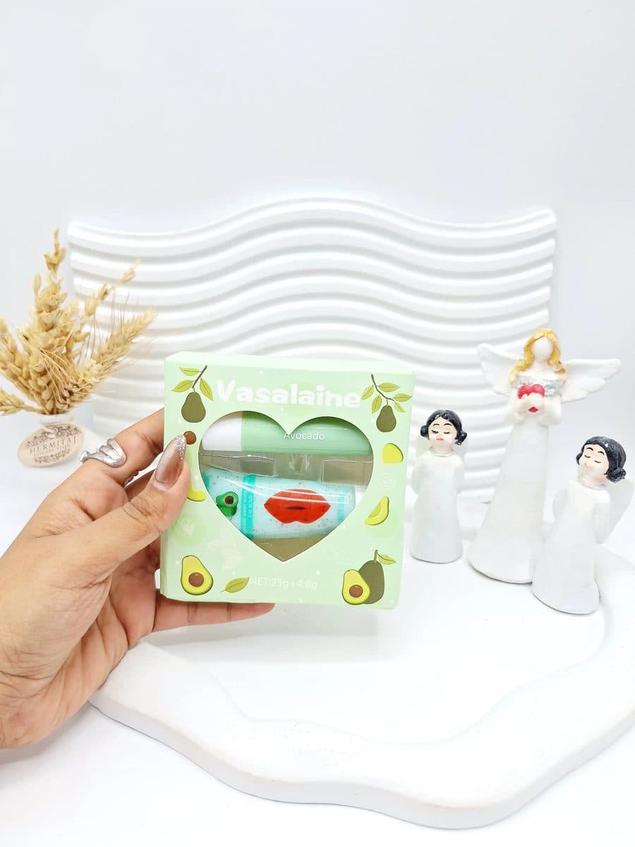 پک 2 عددی اسکراب لب قلبی و بالم لب برند وازلینا Vaseina رایحه میوه ای کد 8278 — تصویر ۴