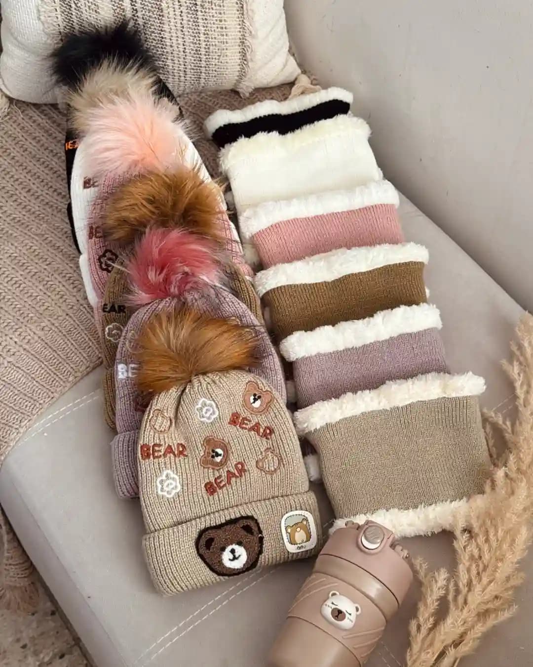 شال و کلاه بچگانه گلدوزی تدی 128684