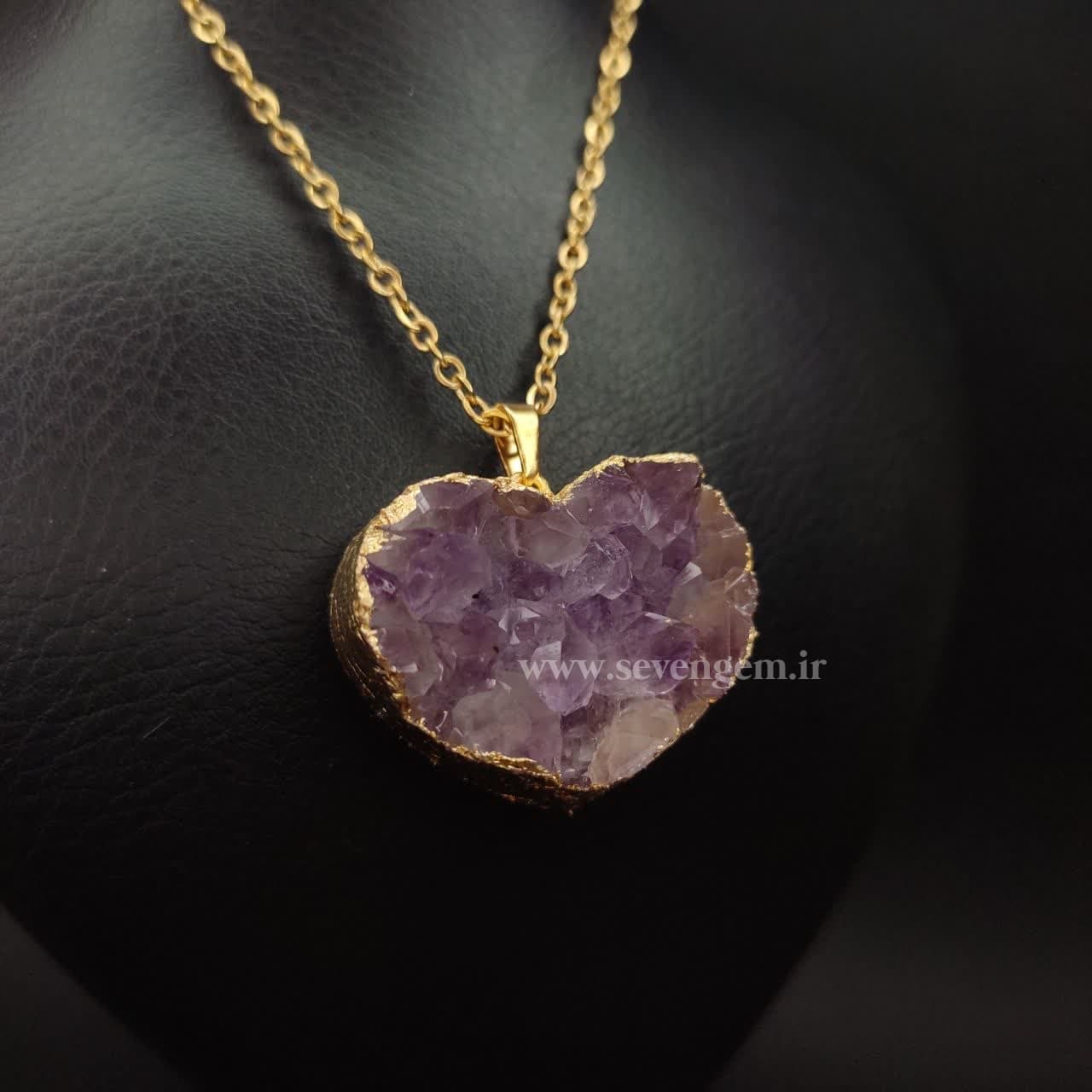 مدال تراش قلبی ژئود سنگ آمیتیست (کد94) — تصویر ۲