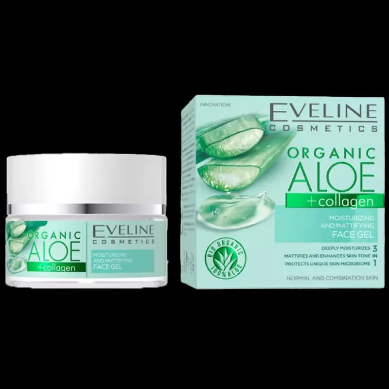 ژل آبرسان و مات کننده صورت اولاین آلوئه ورا کلاژن مدل Bio Organic Aloe + Collagen پوست نرمال و مختلط