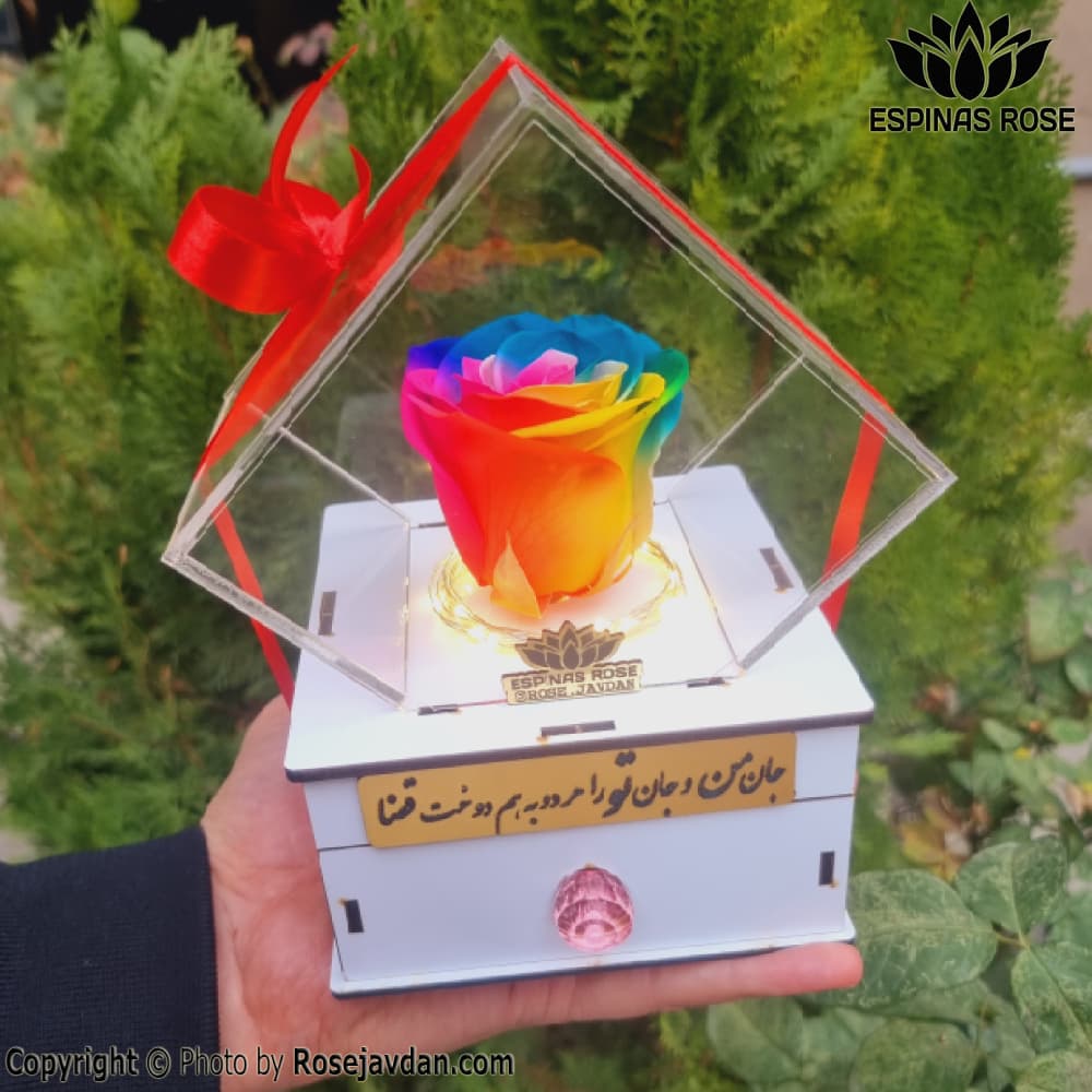 باکس سفید گل رزجاودان کشودار هفت رنگ 990
