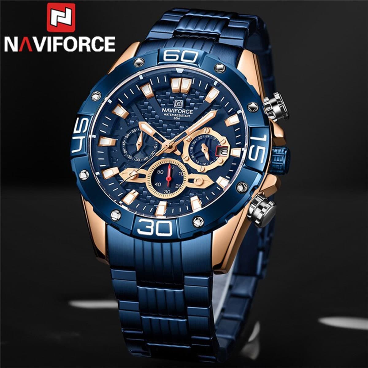 ساعت مچی نیوی فورس مردانه سورمه ای مدل Naviforce 8019 — تصویر ۳