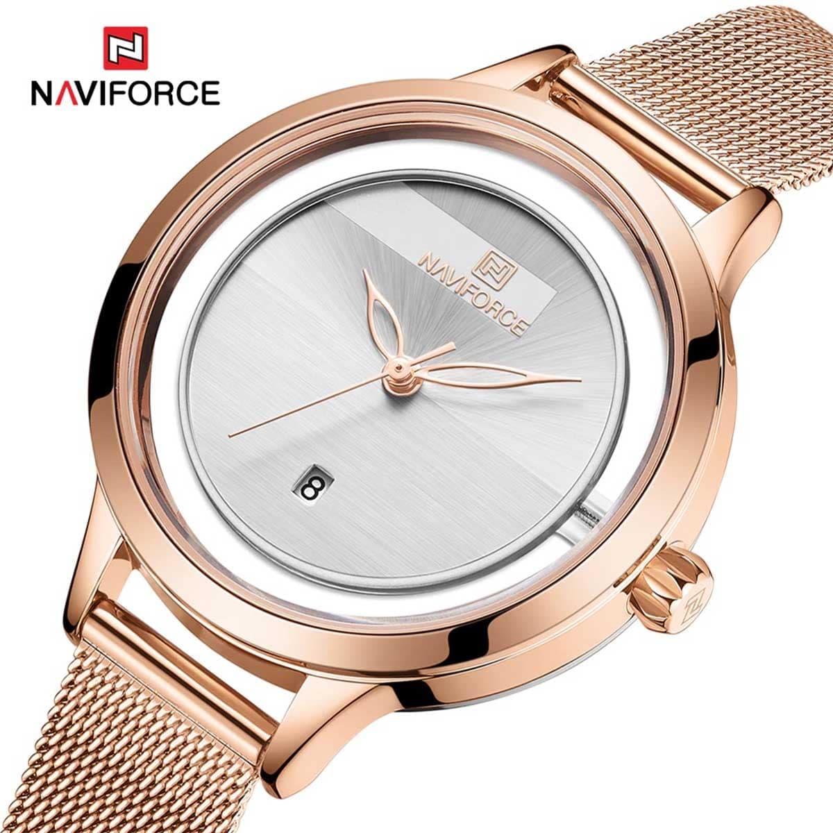 ساعت مچی نیوی فورس زنانه رزگلد مدل Naviforce 5014 — تصویر ۶