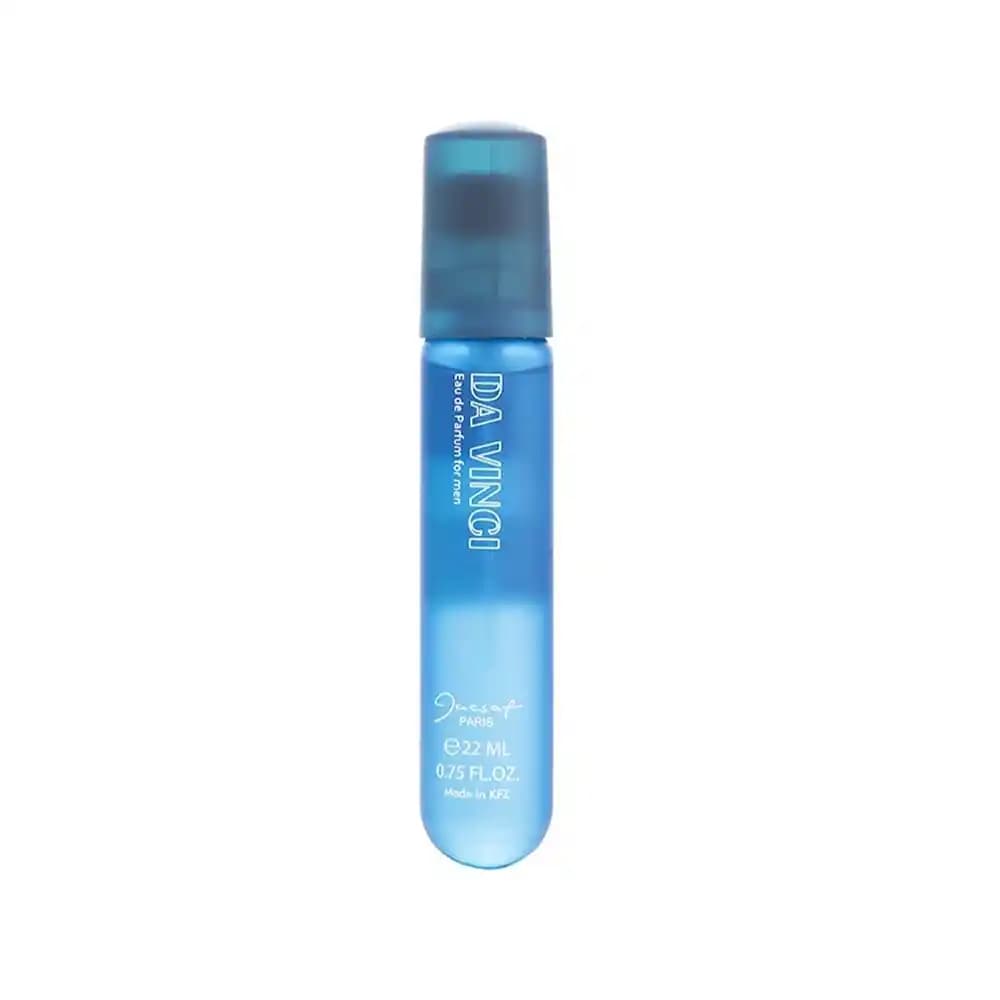 عطر جیبی مردانه ژک ساف مدل داوینچی حجم 22 میلی‌لیتر با رایحه مرکبات، گل شمعدانی، گل بنفشه، پاتچولی، عنبر و مشک، ماندگاری متوسط، مناسب استفاده روز و شب