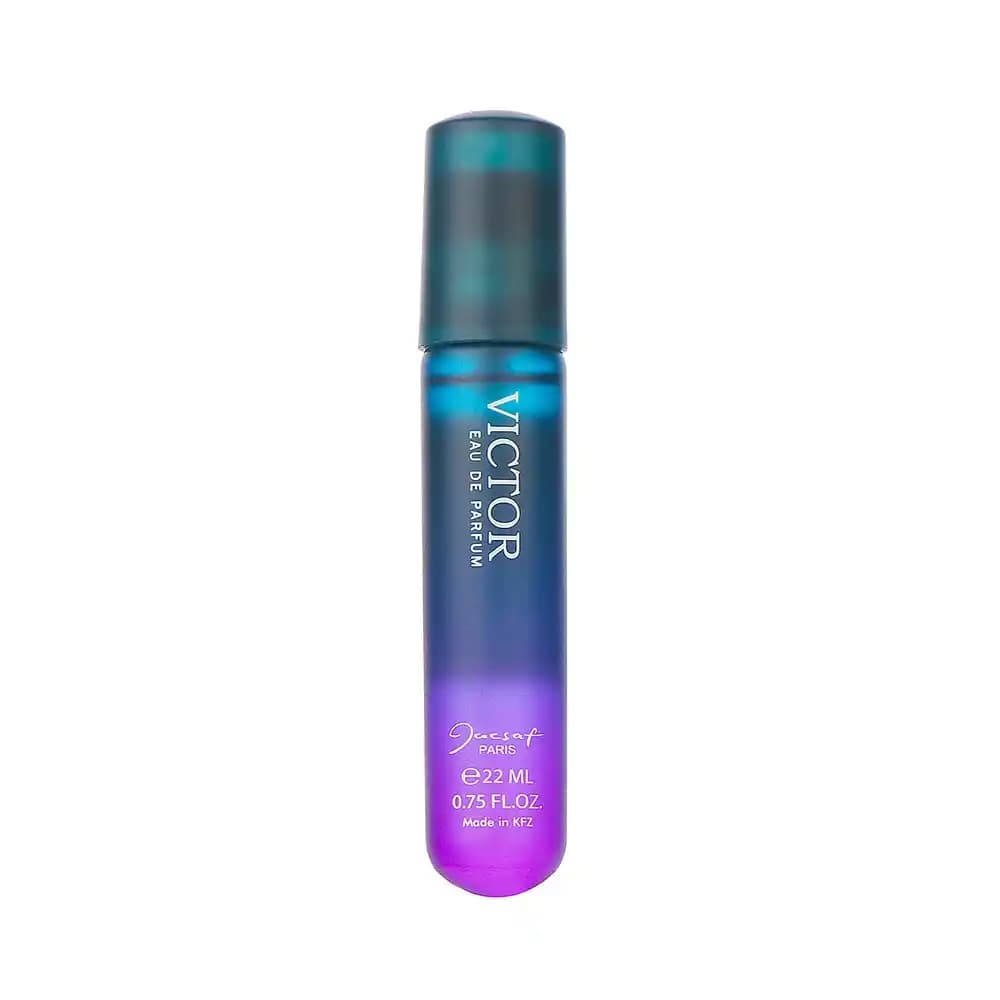 عطر جیبی مردانه ژک ساف مدل Victor با حجم 22 میلی‌لیتر، رایحه گرم، شیرین و تند، نت آغازین دریایی، مناسب فصل پاییز و زمستان