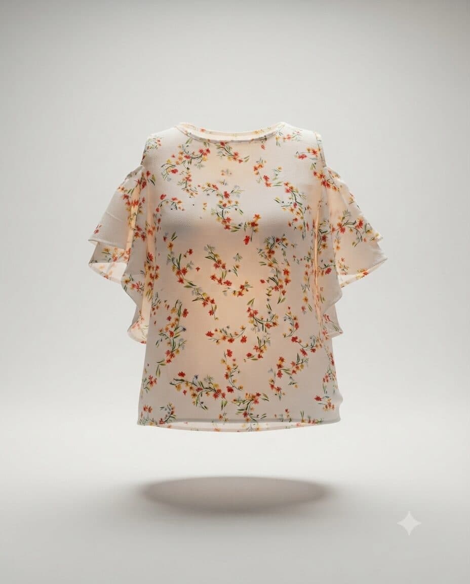 تاپ سرشانه باز طرح گل ریز
