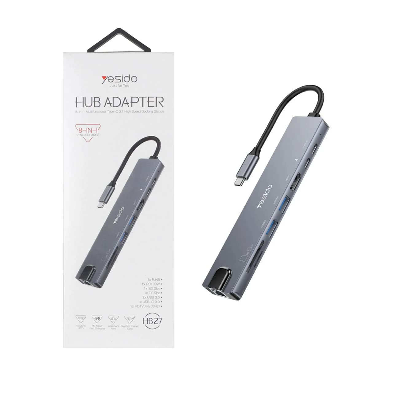 هاب 8 پورت Yesido Type-C مدل HB27