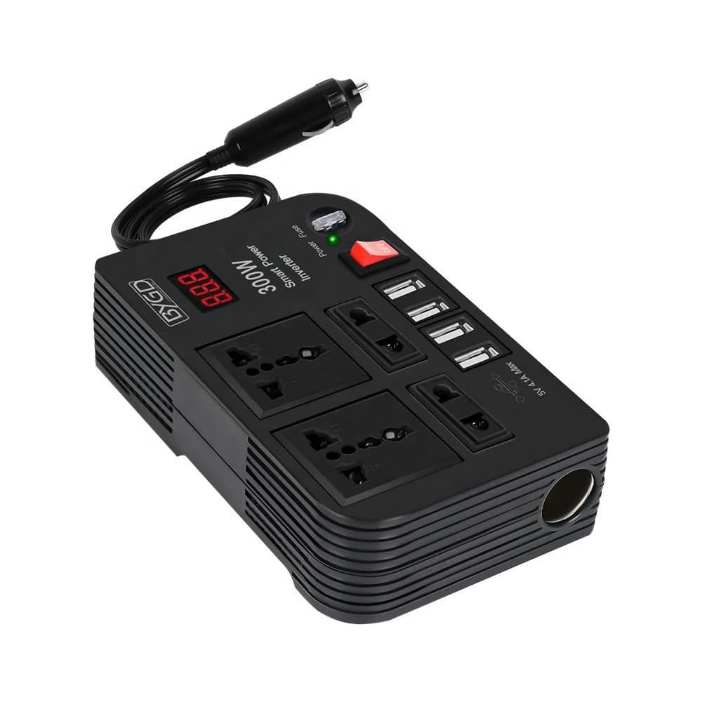اینورتر برق خودرو ۳۰۰ وات BYGD مدل E8982 | تبدیل DC 12V به AC 220V با خروجی USB