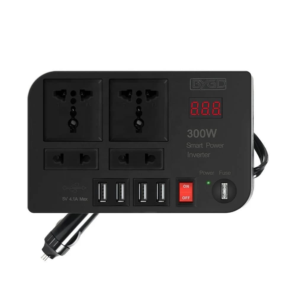 اینورتر برق خودرو ۳۰۰ وات BYGD مدل E8982 | تبدیل DC 12V به AC 220V با خروجی USB — تصویر ۲