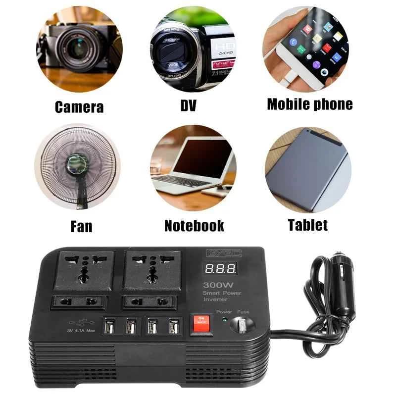 اینورتر برق خودرو ۳۰۰ وات BYGD مدل E8982 | تبدیل DC 12V به AC 220V با خروجی USB — تصویر ۴