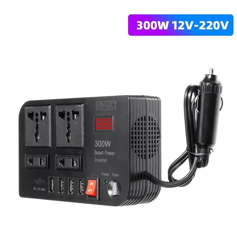 اینورتر برق خودرو ۳۰۰ وات BYGD مدل E8982 | تبدیل DC 12V به AC 220V با خروجی USB — تصویر ۳