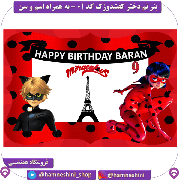 بنر جشن و تولد تم دختر کفشدوزک میراکلس کد 01