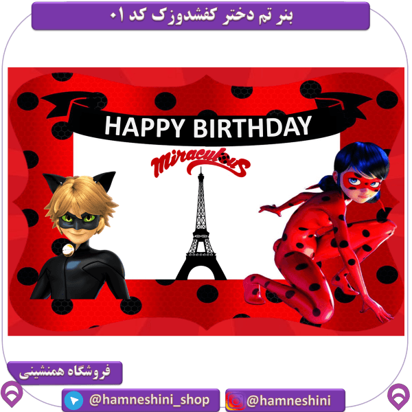 بنر جشن و تولد تم دختر کفشدوزک میراکلس کد 01 — تصویر ۲