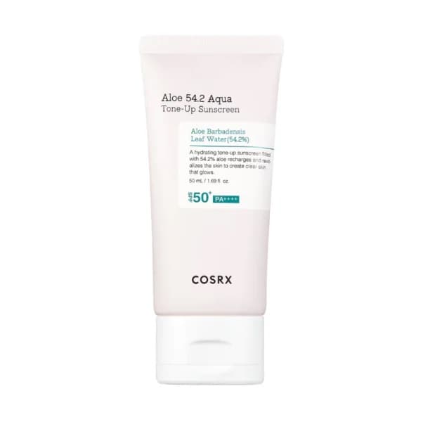 ضد آفتاب تون آپ صورتی آلوئه ورا + نیاسینآمید کوزارکس COSRX Aloe 54.2 Aqua Tone-Up Sunscreen مناسب برای پوست چرب و مستعد جوش حجم ۵۰ میلی لیتر