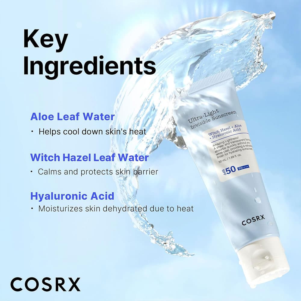 ضد آفتاب مرطوب کننده و فوق سبک اولترا لایت کوزارکس Cosrx Ultra Light Invisible Sunscreen SPF 50 مناسب پوست چرب و مختلط حجم 50 میلی لیتر — تصویر ۳