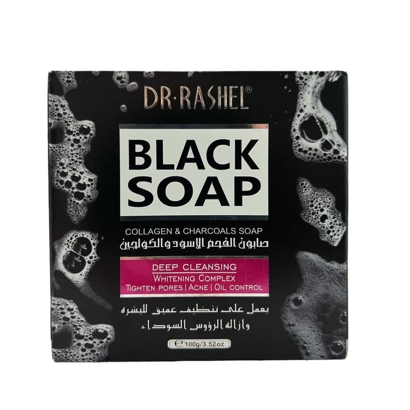 صابون شستشو دکتر راشل مدل ذغال و کلاژن Dr.Rashel Collagen Charcoal Black Soap وزن 100 گرم