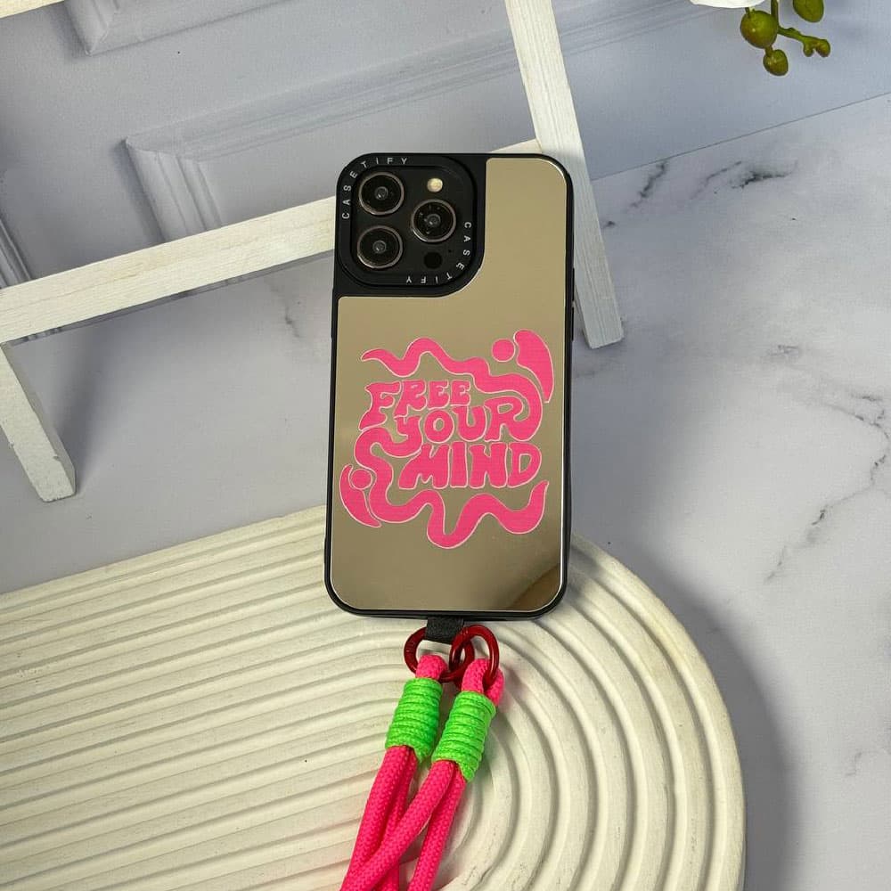 قاب آینه ای چاپی سفارشی (کد 0237) مدل free your mind همراه بند مناسب برای گوشی موبایل اپل آیفون Apple iPhone 7 / 8 / SE 2020 / 7 Plus / 8 Plus / X / XS / XR / XS Max / 11 / 11 Pro / 11 Pro Max / 12 / — تصویر ۳