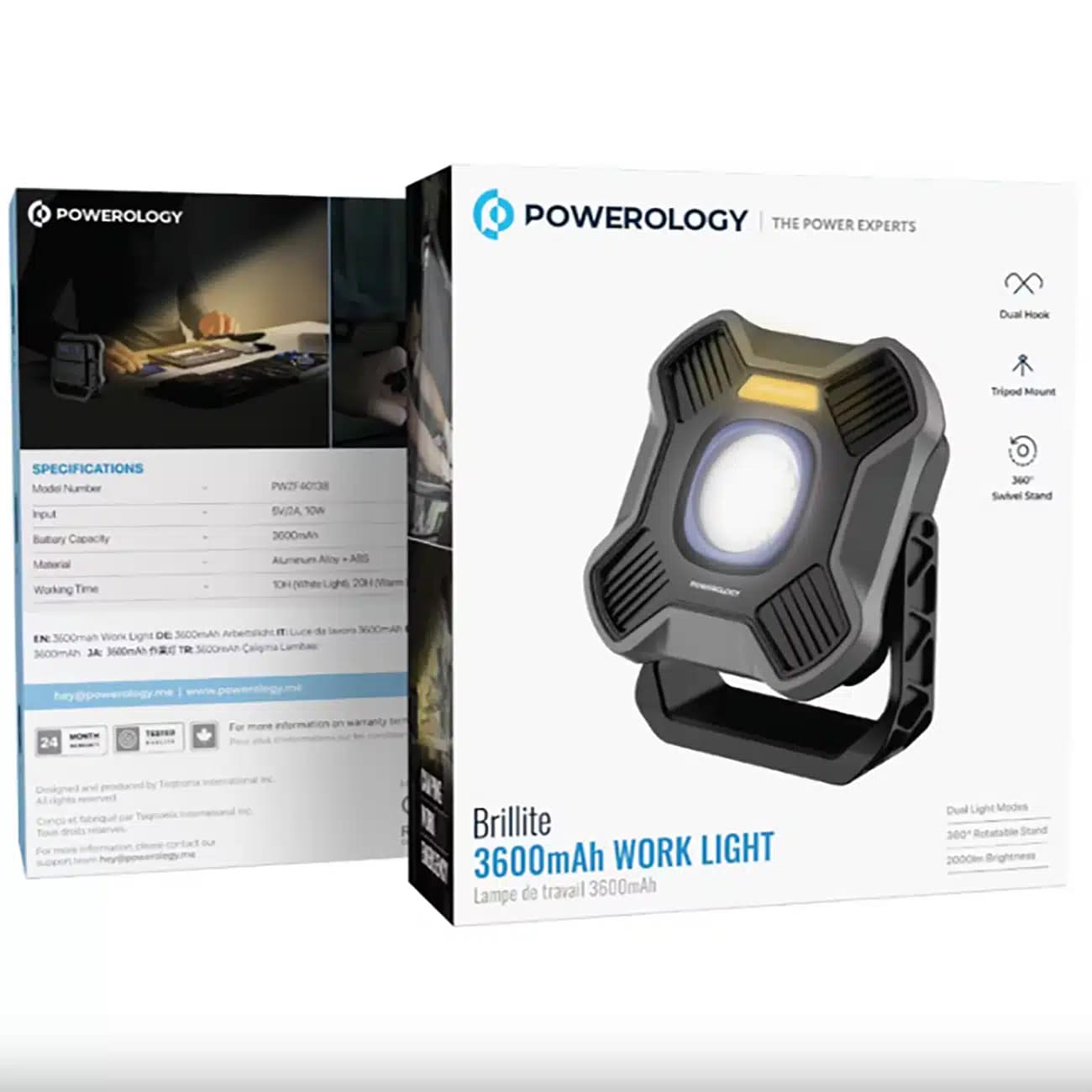 چراغ کار شارژی پاورولوژی Powerology مدل Brillite با چرخش 360 درجه — تصویر ۸