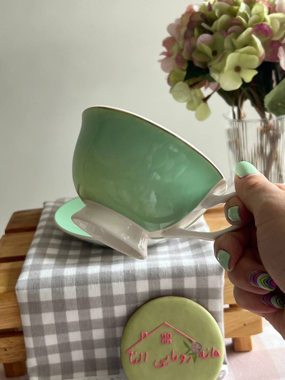 فنجان نعلبکی چایخوری طرح گلگلی کد 8002- رنگ سبز — تصویر ۴