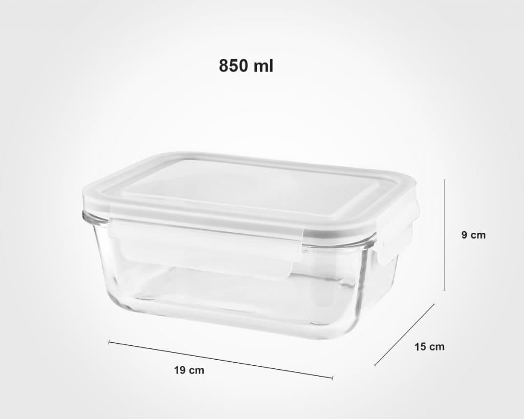 ظرف شیشه ای مستطیل 850 میل لیمون کد 1802 — تصویر ۲