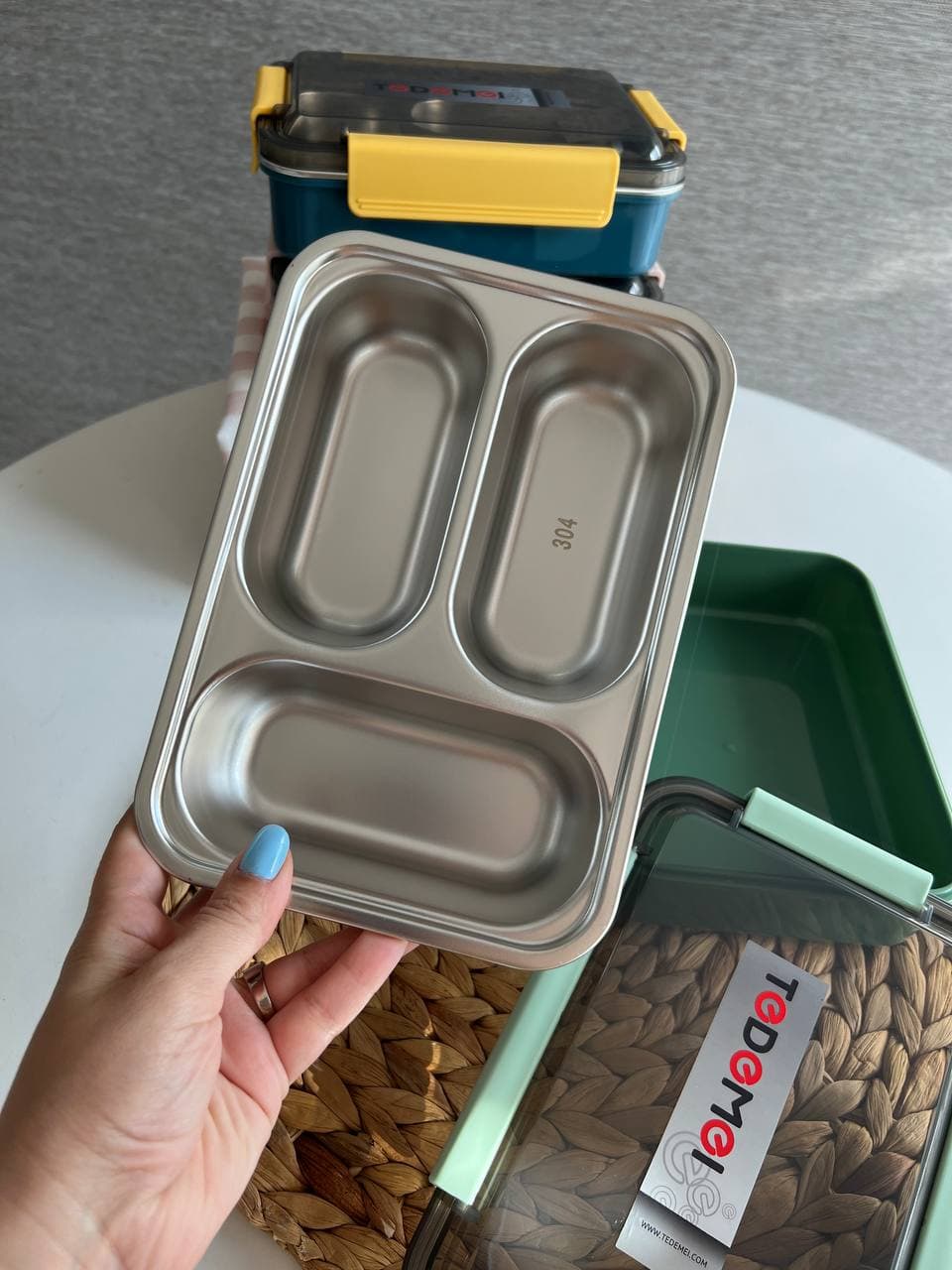 ظرف غذا داخل استیل سه قسمتی tedemei کد 28 — تصویر ۳