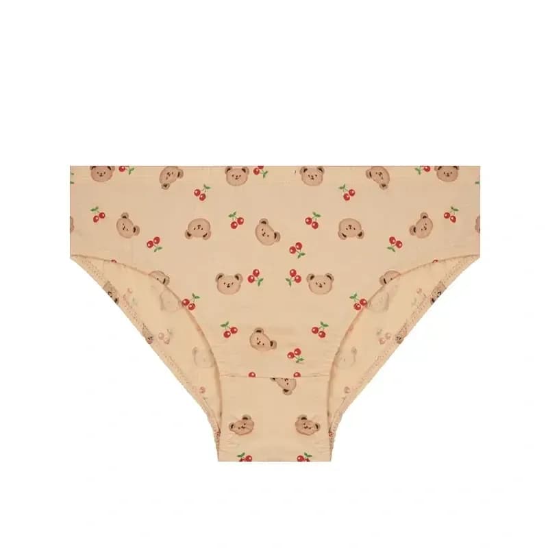 شورت زنانه اسلیپ جعبه ای نخ و پنبه کرم طرح خرس و گیلاس شارمین سایز XL