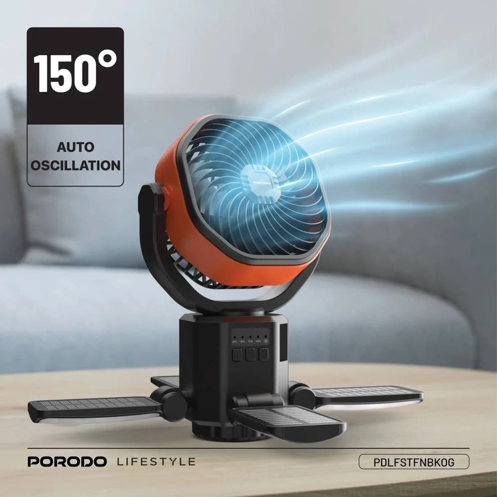 فن خورشیدی سفری پورودو (Porodo Suncharge) مدل ۶۰۰۰ میلی‌آمپر با قابلیت پاوربانک — تصویر ۳