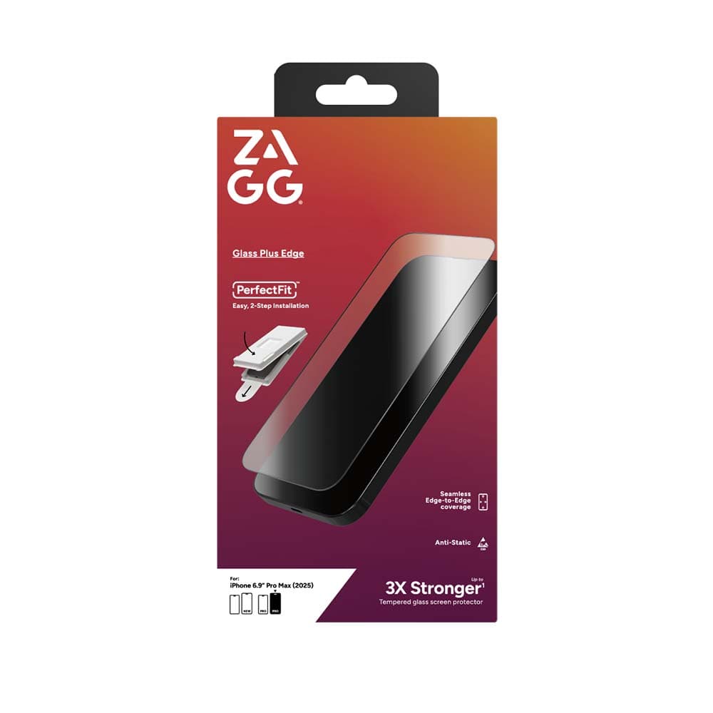 گلس زگ شفاف برای آیفون ۱۷ پرو مکس به همراه کیت نصب مدل ZAGG Plus Edge Clear (PrfectFit)