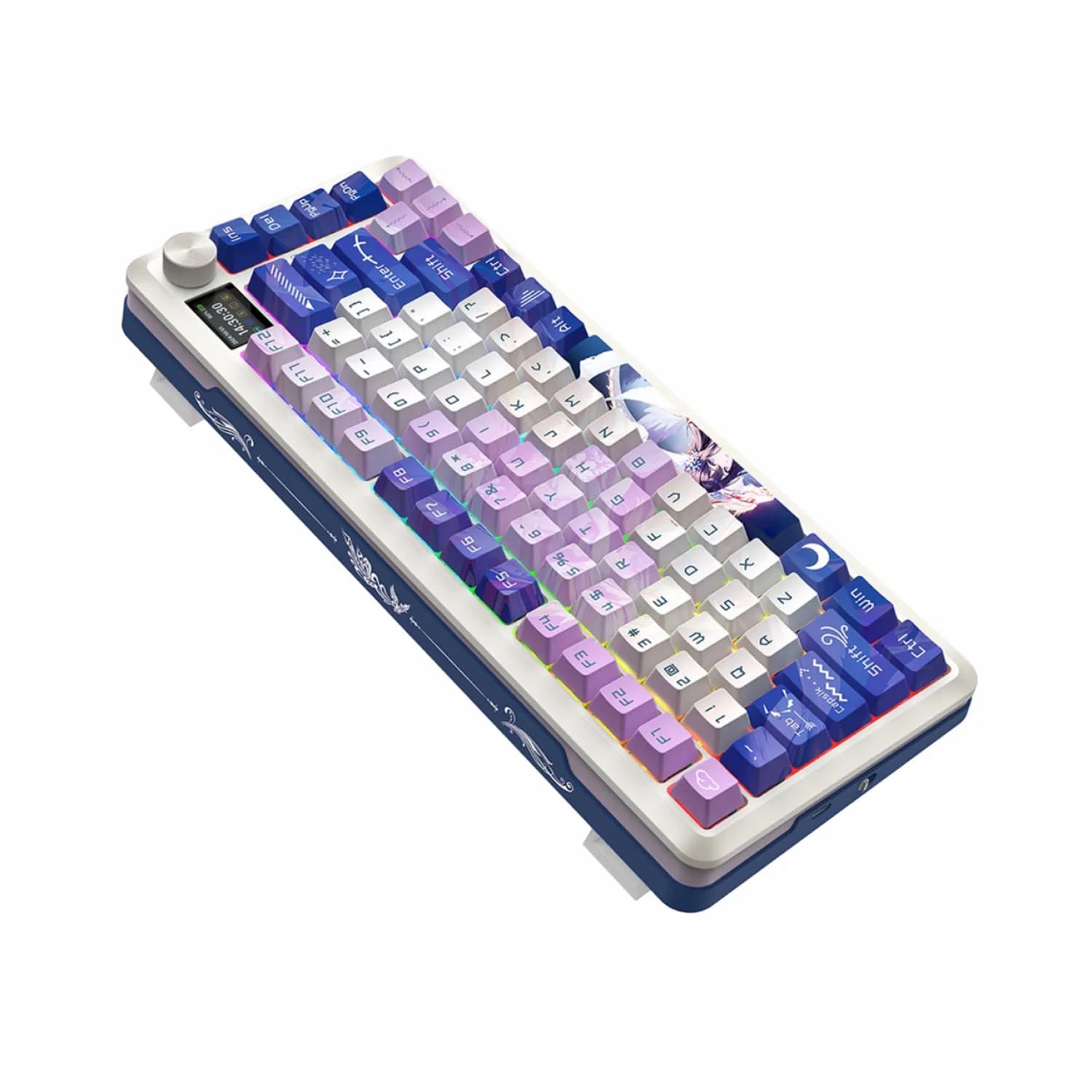 کیبورد Redragon Flekact K708 AK Pro LCD – White Blue Purple — تصویر ۳