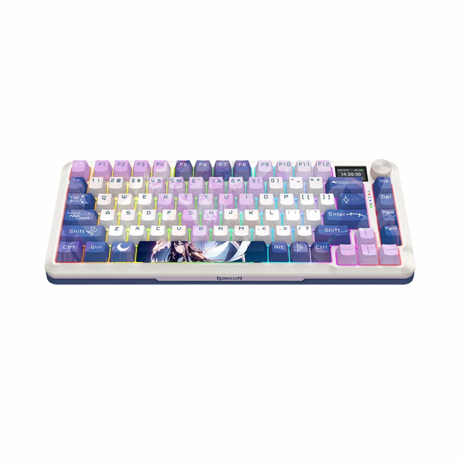 کیبورد Redragon Flekact K708 AK Pro LCD – White Blue Purple — تصویر ۲