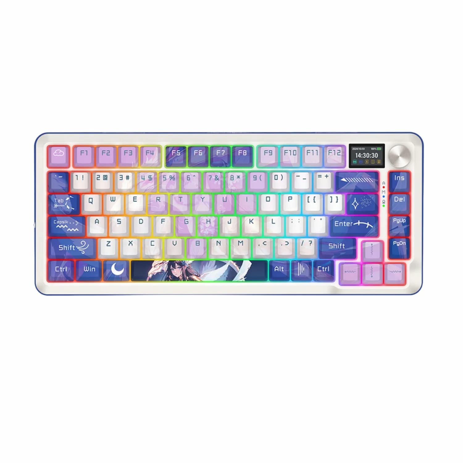 کیبورد Redragon Flekact K708 AK Pro LCD – White Blue Purple