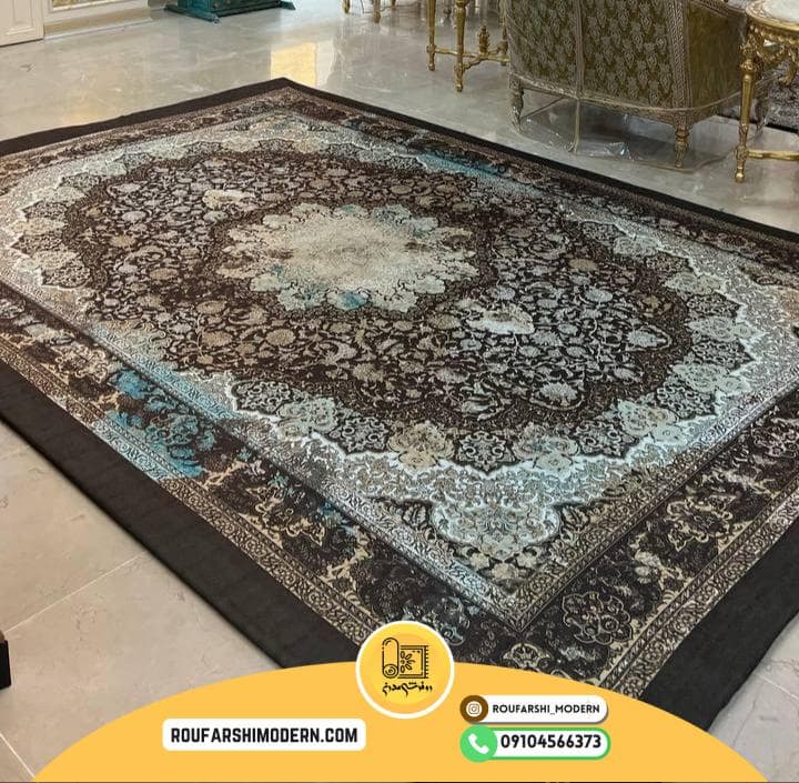 فرشینه / کاور فرش و روفرشی کشدار طرح وینتیج پتینه ترکیب رنگ قهوه ای و کرم کد 1596 (ویدیو) — تصویر ۲