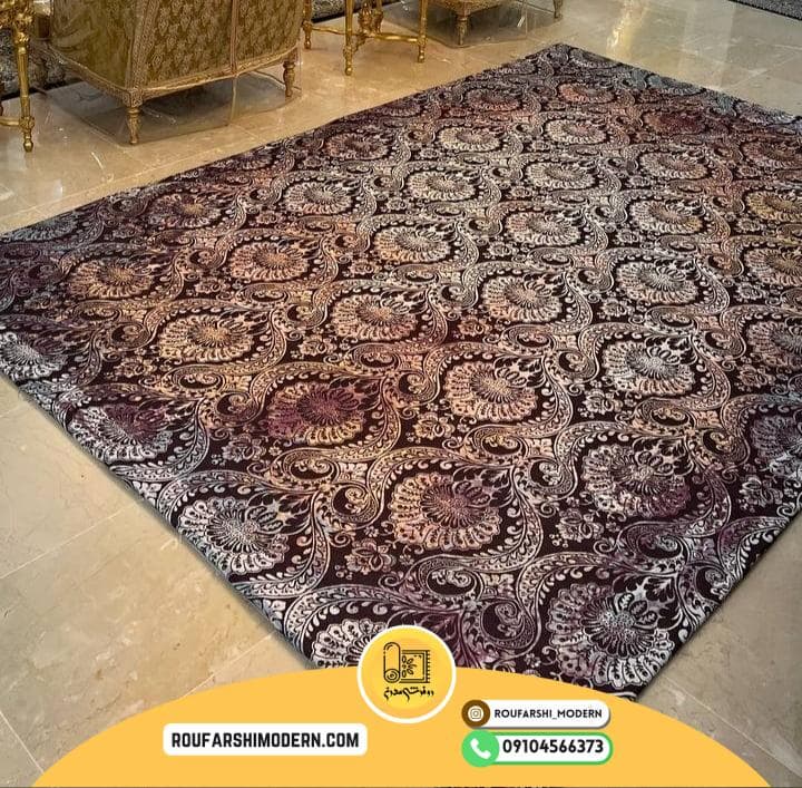 فرشینه / کاور فرش و روفرشی کشدار طرح وینتیج پتینه رنگ قهوه ای فرو طرح بدون حاشیه ساده کد 1602 (ویدیو) — تصویر ۲