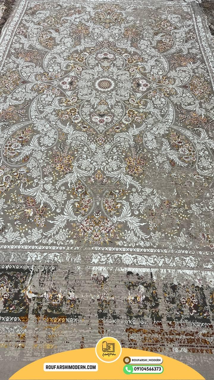 فرشینه / کاور فرش و روفرشی کشدار طرح وینتیج پتینه رنگ زمینه نسکافه ای ترکیب قهوه ای و آجری کد 1646 (ویدیو) — تصویر ۴