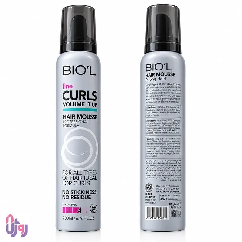 اسپری مو بیول Biol مدل موس حالتدهنده و حجمدهنده Fine Curls Volume Tube Hair Mousse نگهدارندگی 4 Strong Hold حجم200میل — تصویر ۳