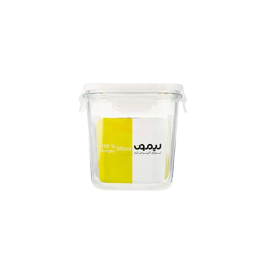 ظرف درب دار شیشه ای لیمون مربع بلند ظرفیت 860 — تصویر ۲
