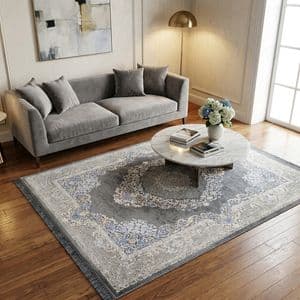 فرش ماشینی یکرو فرش بهشتی 1200 شانه تراکم 3600 زمینه طوسی مدل مربع