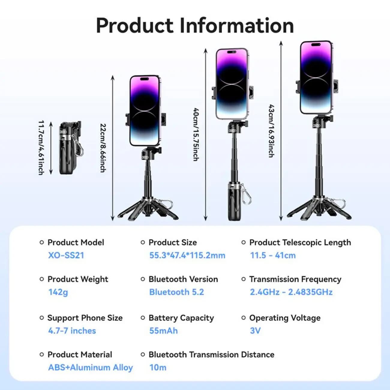 سه پایه موبایل و مونوپاد ایکس‌او XO SS21 XO Selfie Stick with Bluetooth SS21 — تصویر ۴