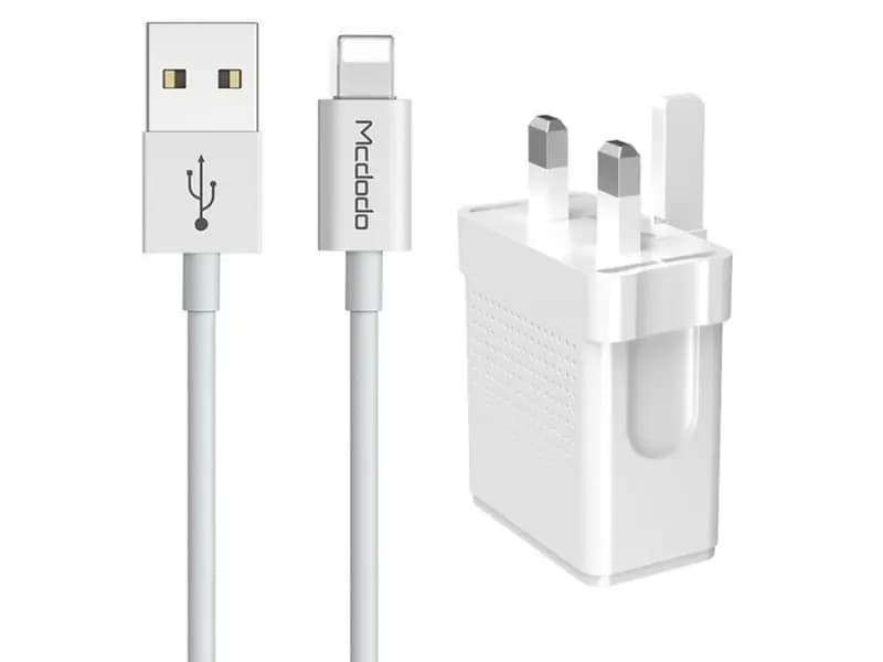 شارژر دیواری دو پورت و کابل لایتنینگ مک دودو Mcdodo CH-5720 Dual USB Travel Charger Set UK