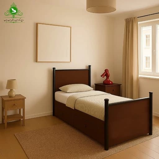 تخت خواب یک و نیم نفره خوابگاهی مدل دورا عرض 120 با کشو بدون تشک مبلمان فرنا مدل 1143153